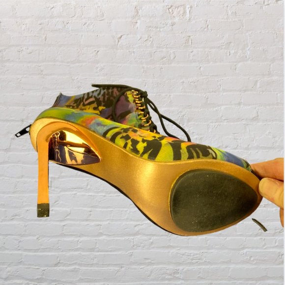 PRIVILEGED SHOES -- Peep Toe Booties/Ankle Boots, Dual Patterned, Rear Zip - Picture 10 of 12